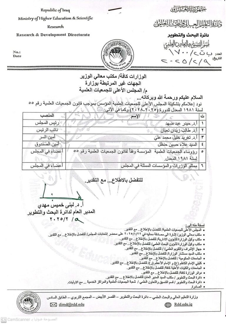 أعضاء المجلس الأعلى للجمعيات العلمية للدورة (٢٠٢٥-٢٠٢٨)